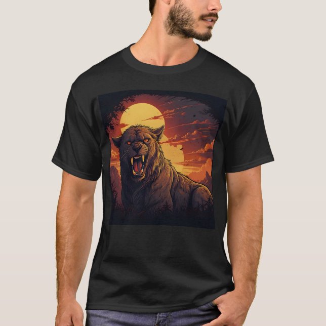 T-shirt Panther Roaring Under a Fiery Sunset  (Devant)