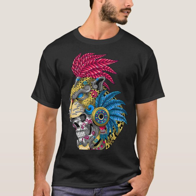T-shirt Panther Skull Huichol Mexican Ocelot Quetzal ON BA (Devant)