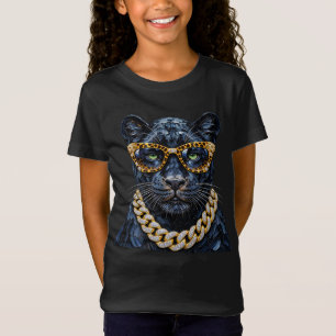T-Shirt "Panthère Boujee Lunettes à Imprimé Léopard Chaîne