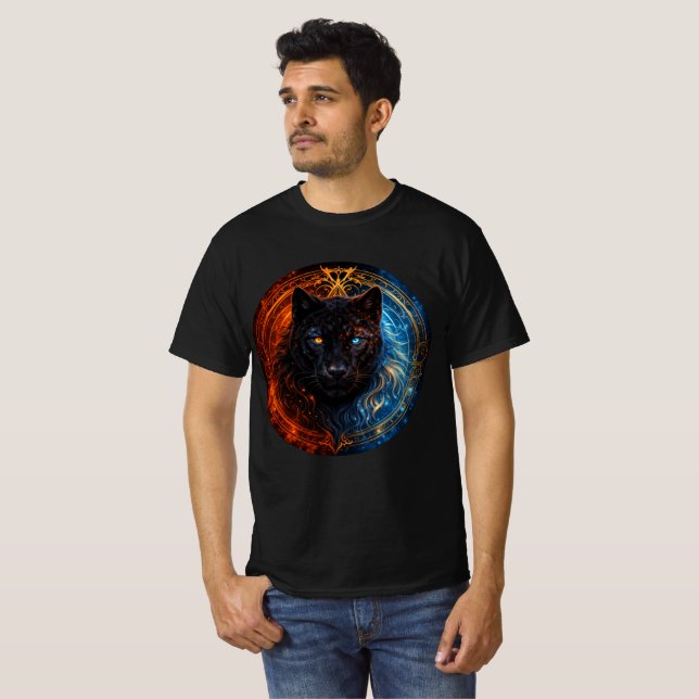 T-shirt Panthère céleste – Art mandala de feu et de glace (Devant entier)