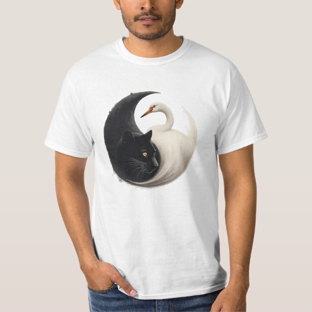 T-shirt Panthère et grue Yin Yang Ink Art (Devant)