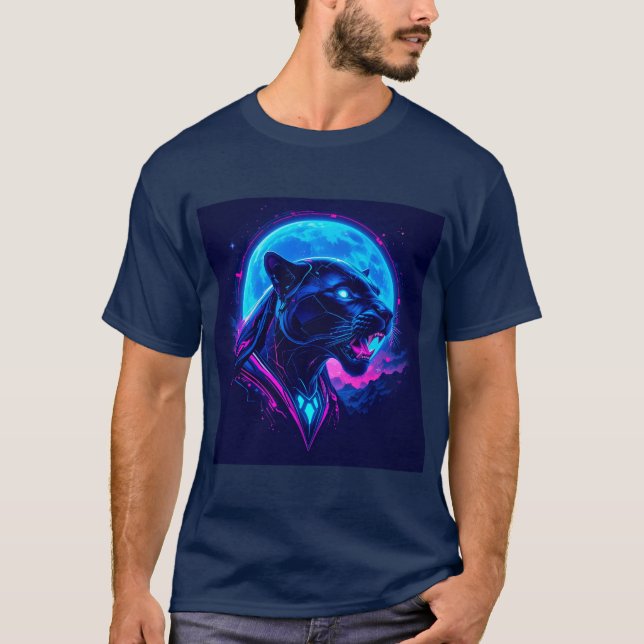 T-shirt Panthère noire néon Cyberpunk (Devant)