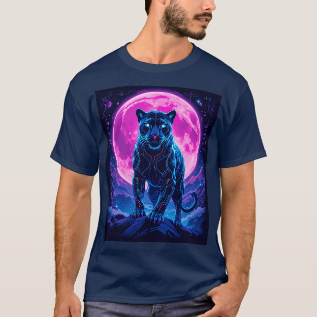 T-shirt Panthère noire néon Cyberpunk (Devant)