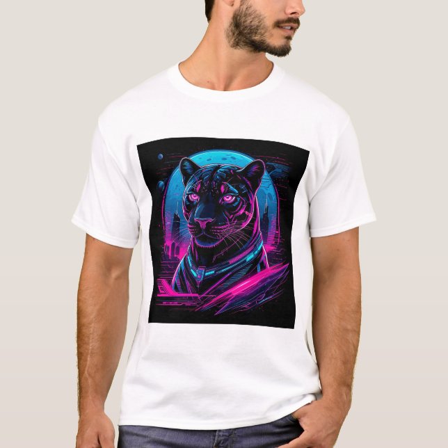 T-shirt Panthère noire néon Cyberpunk (Devant)