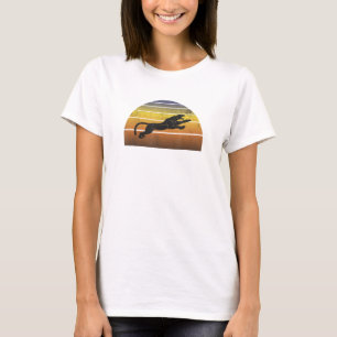 T-shirt Panthère Noire Silhouette Rétro Coucher de Soleil 