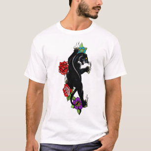 T-shirt panthere noire tattoo old school fleur rose 61
