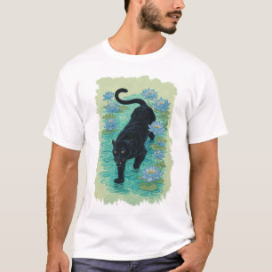 T-shirt Panthère rampant à travers les fleurs de lotus ble