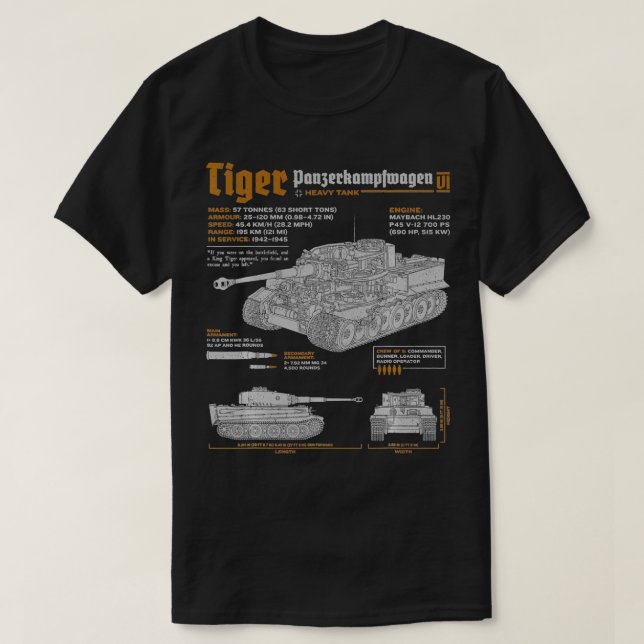 T-shirt Panzer de réservoir de tigre PzKpfw VI World War 2 (Design devant)