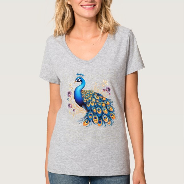 T-shirt Paon avec des fleurs violettes (Devant)