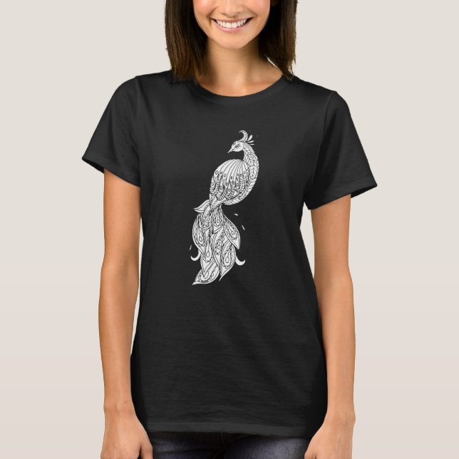 T-shirt Paon Vintage Graphisme D'animaux Oiseaux Mignons (Devant)
