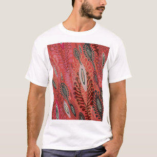 T-shirt Paon vintage rouge décoratif Motif sans couture