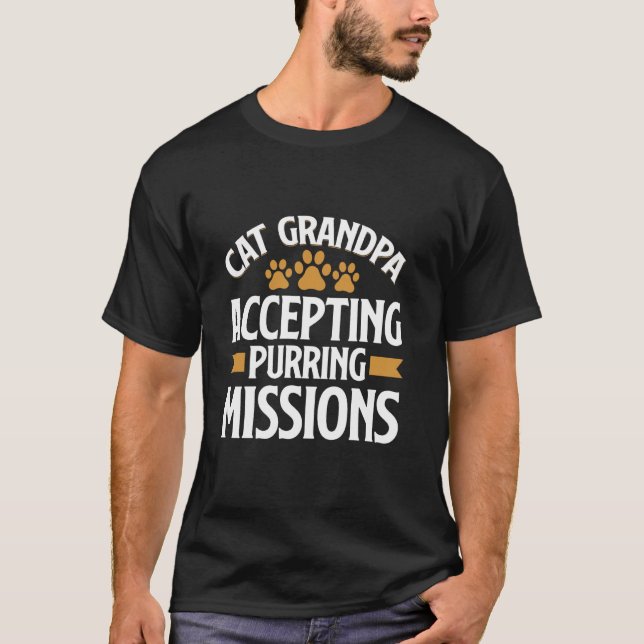 T-shirt Pap Grand Chat Acceptant Missions de Ronronnement  (Devant)