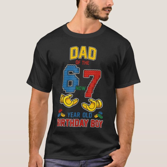 T-shirt Papa 67 Mème Anniversaire 7 Ans Blocs de Construct (Devant)