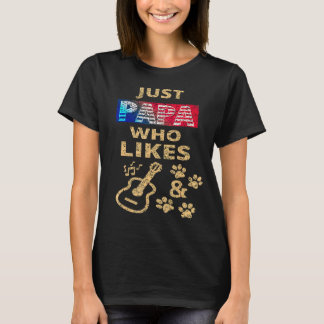 T-shirt Papa Aime Les Guitares Et Chiens Guitariste Papa C