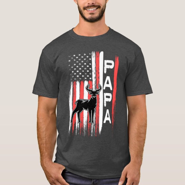 T-shirt Papa American Flag Deer Buck Hunting Gift from Gra (Devant)