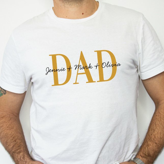 T-shirt Papa Avec Enfants Nom Fête des pères Black Gold (Créateur téléchargé)