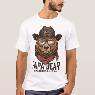 T-shirt Papa Bear Cowboy Bear Patriotique Vintage Vector D