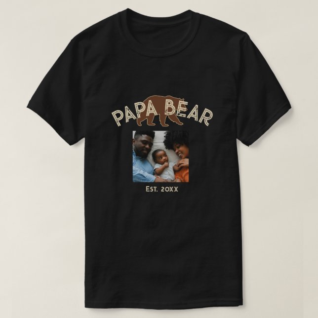 T-shirt Papa Bear Father Year Established Photo Black (Design devant)