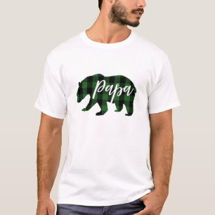 T-shirt Papa Bear Green Plaid   Script
