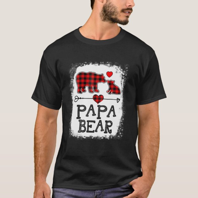 T-shirt Papa Bear Pajama de Noël Rouge Plaid Buffalo Famil (Devant)