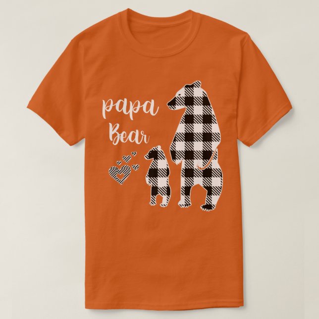 T-shirt Papa Bear Pajama Gris Buffalo Plaid Premium (Design devant)