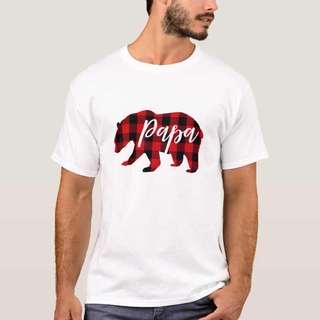 T-shirt Papa Bear Red Plaid | Script (Devant)