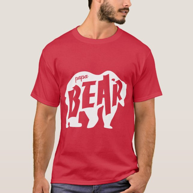 T-shirt Papa Bear White Silhouette. (Devant)