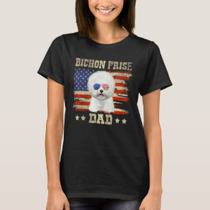 T-shirt Papa Bichon Frisé Merica Drapeau Américain Chien H