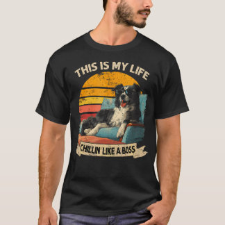 T-shirt Papa Border Collie Vintage Cool Drôle Fête des Pèr