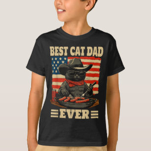 T-shirt Papa chat cadeau drôle vintage cowboy chat patriot