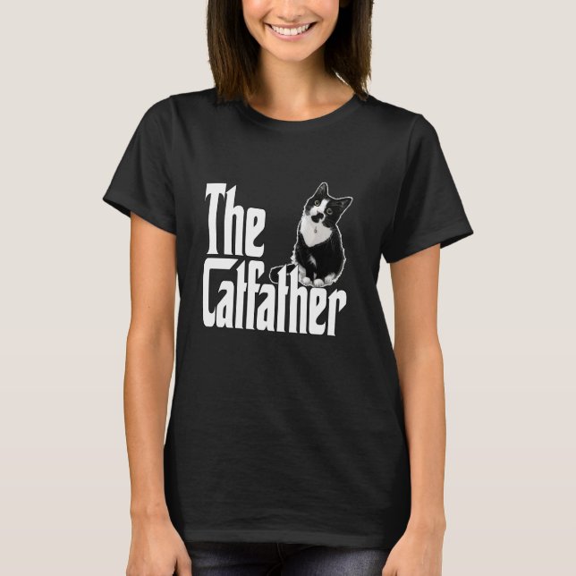 T-shirt Papa Chat Le Parrain du Chat Mignon Chat Noir et B (Devant)