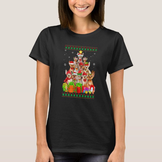 T-shirt Papa Chat Maman Chat Devon Rex Chat Sapin de Noël  (Devant)
