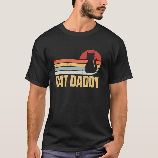 T-shirt Papa Chat Rayures Horizontales Rétro Coucher de So (Devant)