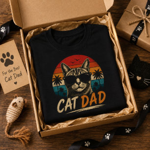T-shirt Papa Chat Rétro Coucher de soleil Palmier Fête des