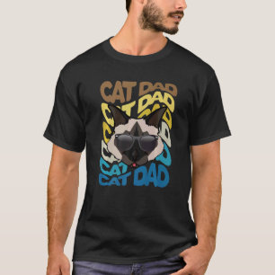 T-shirt Papa Chat Rétro Vintage Cool Birman Cat Papa Chien