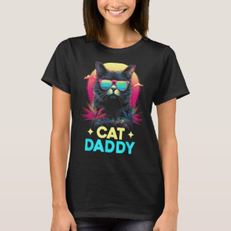 T-shirt Papa Chat Vintage Rétro 70s 80s Vaporwave Hommes D