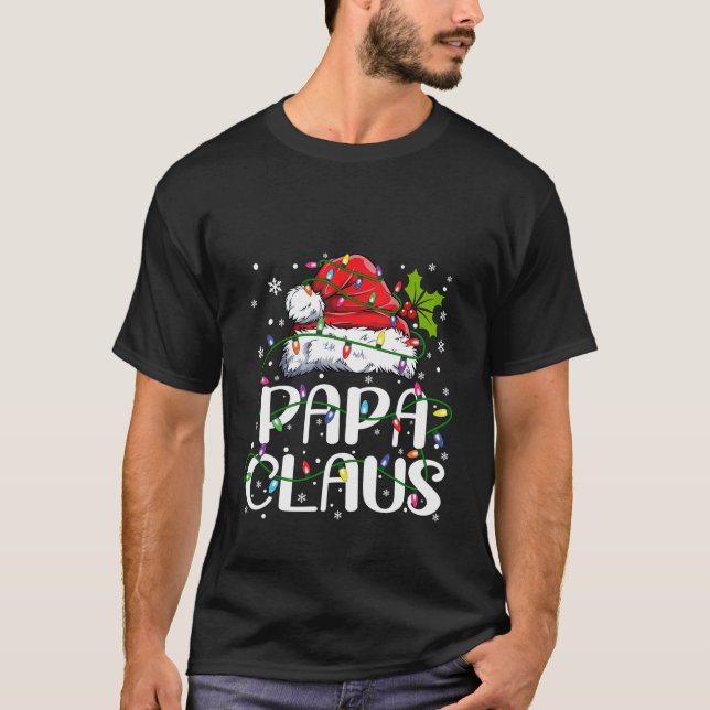 T-shirt Papa Claus Christmas Lights Pajama Family Matching (Devant)