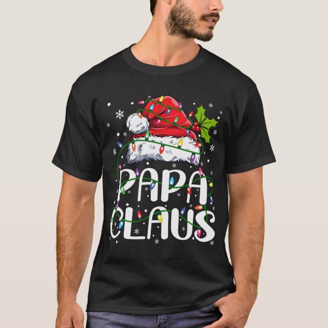 T-shirt Papa Claus Lumières Noël Pyjama Famille Correspond (Devant)