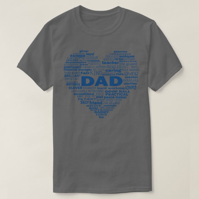 T-shirt Papa Coeur Mot Cloud Bleu (Design devant)