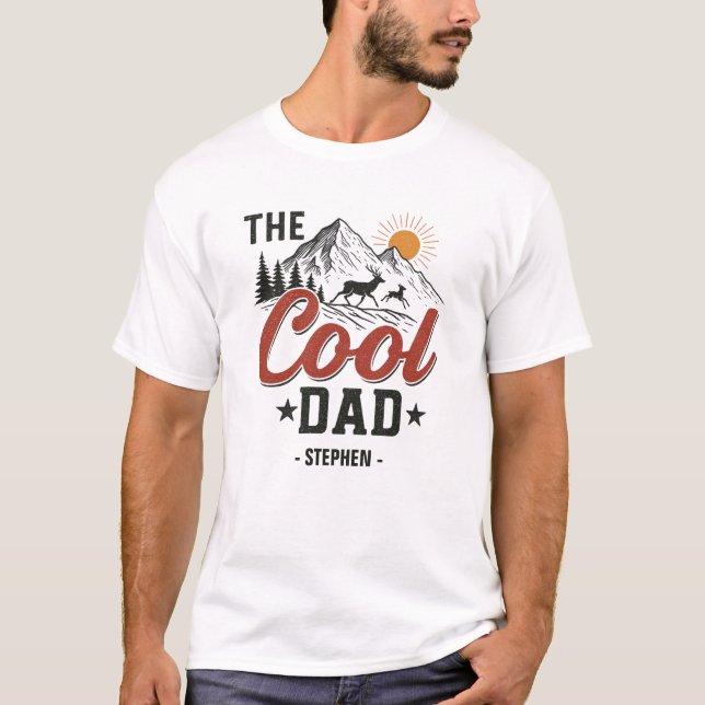 T-shirt Papa Cool - Rustic Mountain et Deer Design (Devant)