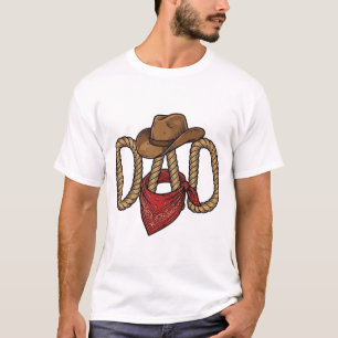 T-shirt Papa Cowboy Corda Chapeau Bandana Gravure Vintage