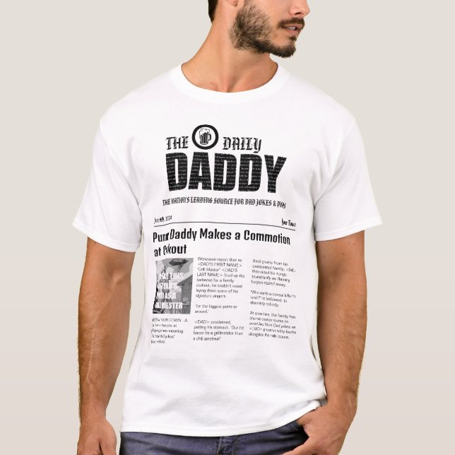 T-shirt 'Papa Daily News' , où des papas punny font la une (Devant)