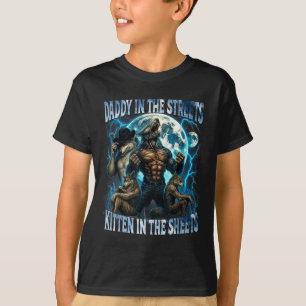 T-shirt Papa dans les rues, chaton dans les draps, drôle A
