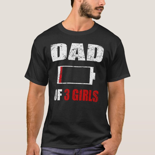 T-shirt Papa De 3 Filles Batterie Basse Fête des pères Vin (Devant)