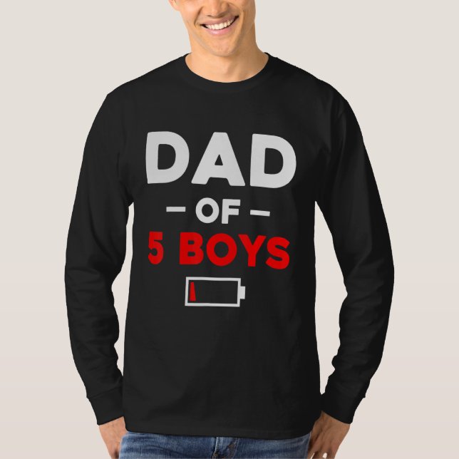 T-shirt Papa De 5 Garçons Batterie Faible (Devant)