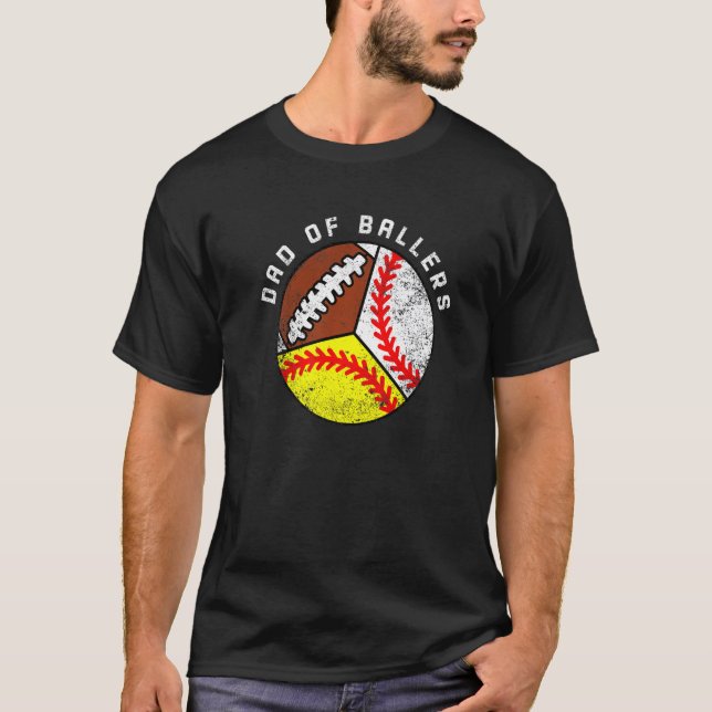 T-shirt Papa De Ballers Baseball Softball Football Da (Devant)