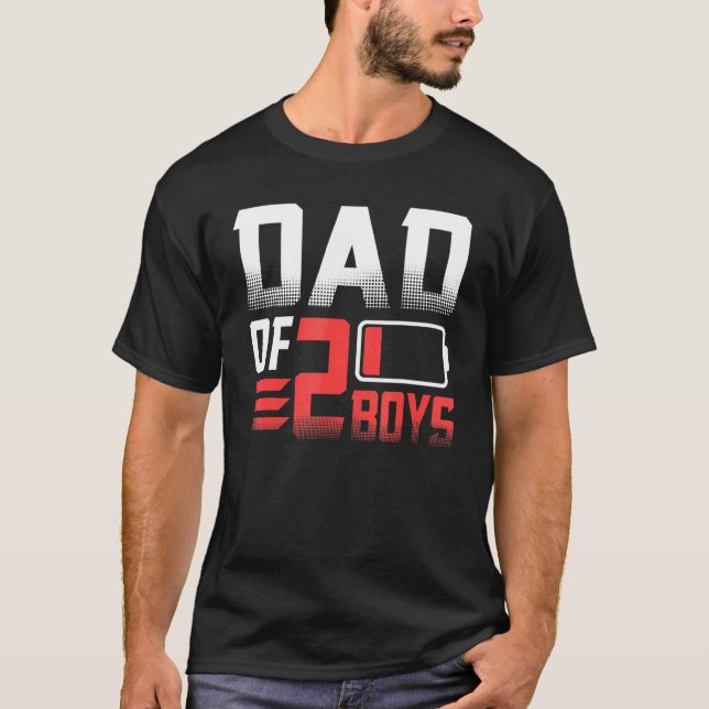 T-shirt Papa De Deux 2 Garçons Batterie Faible Papa (Devant)