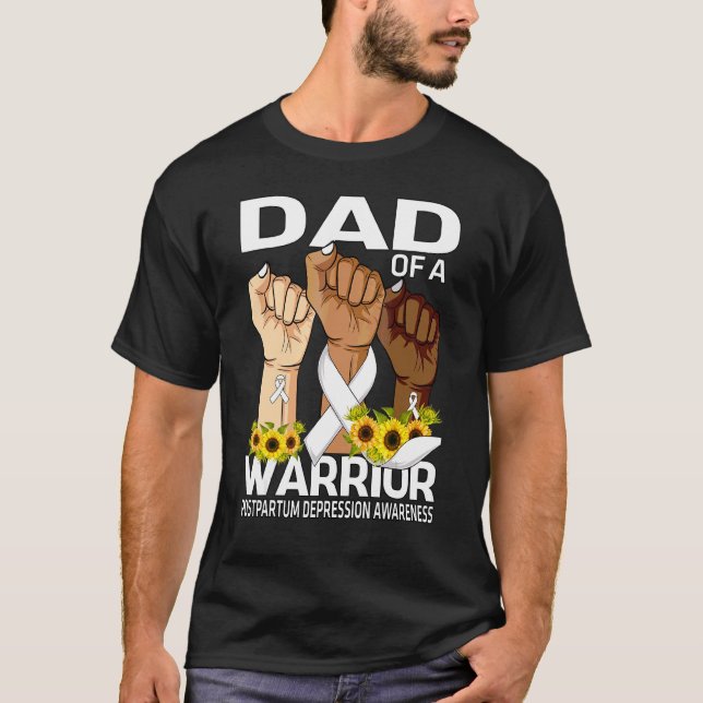 T-shirt Papa De La Main D'Un Guerrier Postpartum Dépresseu (Devant)