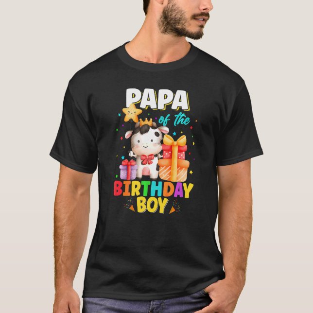 T-shirt Papa De L'Anniversaire Boy Cow Farm Animaux Famill (Devant)