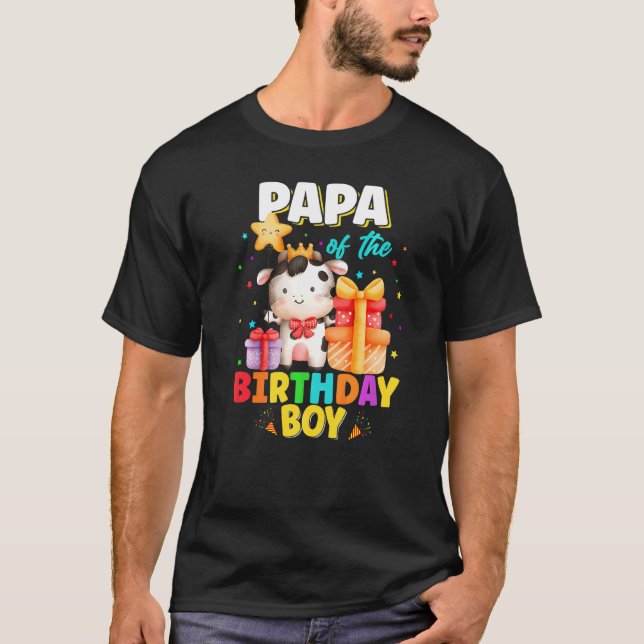 T-shirt Papa De L'Anniversaire Boy Cow Farm Animaux Famill (Devant)